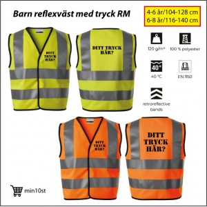 Barn reflexv&auml;st med tryck RM
