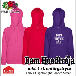 Lady-Fit Lightweight Hooded Sweat med eget tryck