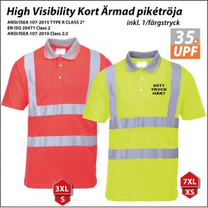 Hi-Vis Kort &Auml;rmad pik&eacute;tr&ouml;ja med tryck